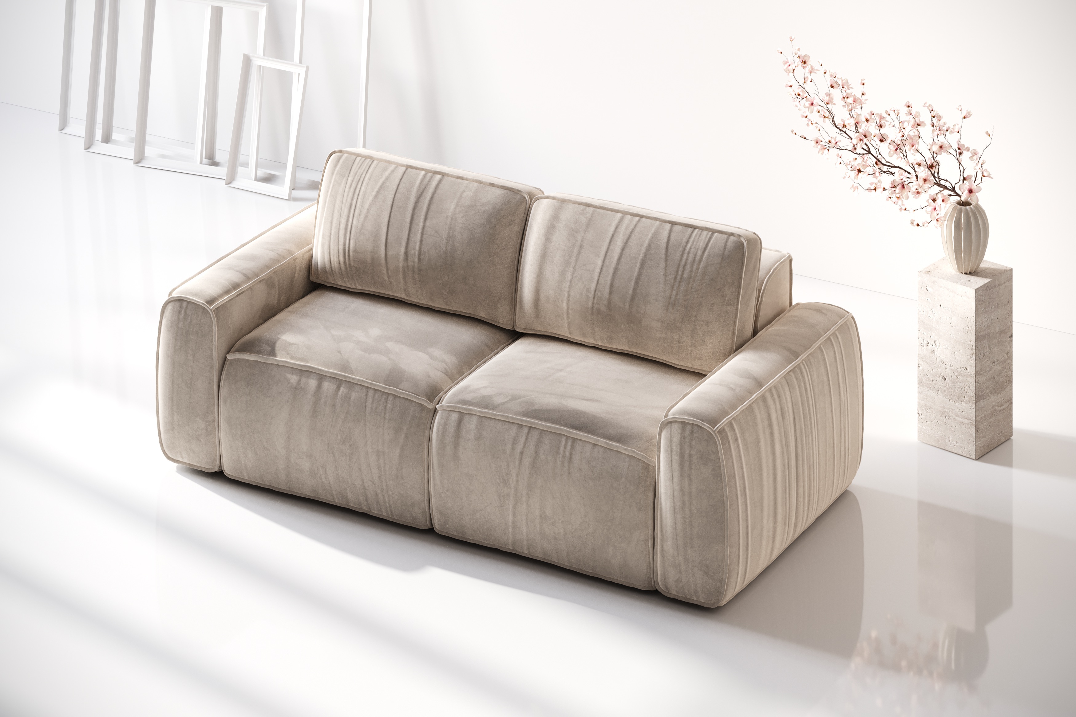 Sofa Lusso w jasnym salonie